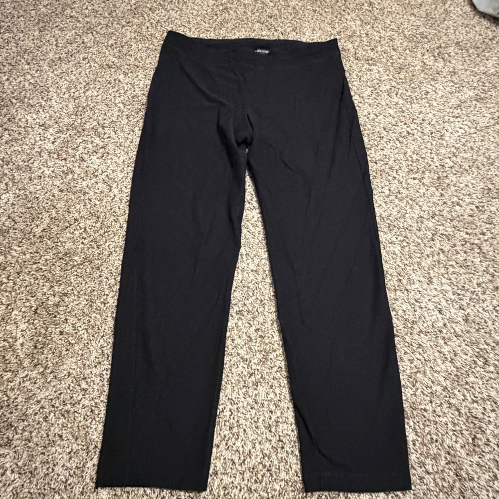 Eileen Fisher Black Viscose Blend Stretch Straight Leg Pants Womens Medium